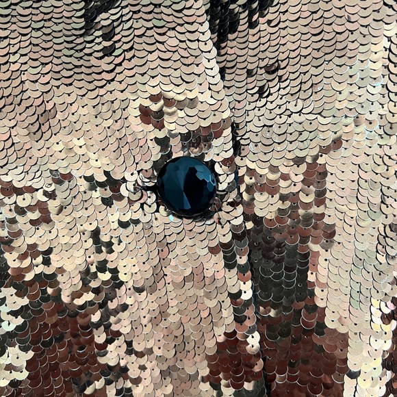 Vintage Oleg Cassini “Black Tie” label silk bronze sequin one-button blazer. XL. - Picture 2 of 5